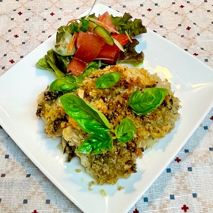 フレッシュバジルで美味しさUP♡鶏の香草パン粉焼き